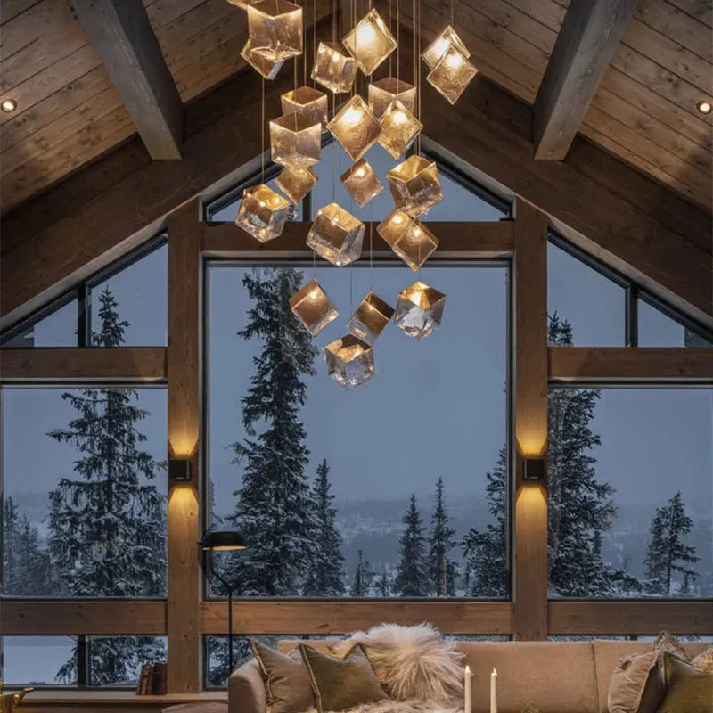 Afralia™ Modern Glass Ice Cube LED Chandelier for Kitchen Living Room Lighting