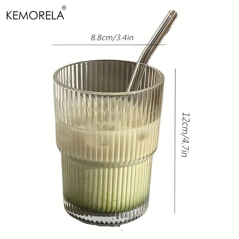 Afralia™ 1/2PCS 450ml Stripe Glass Cup with Lid and Straw | Stylish Party Beverage Glasses