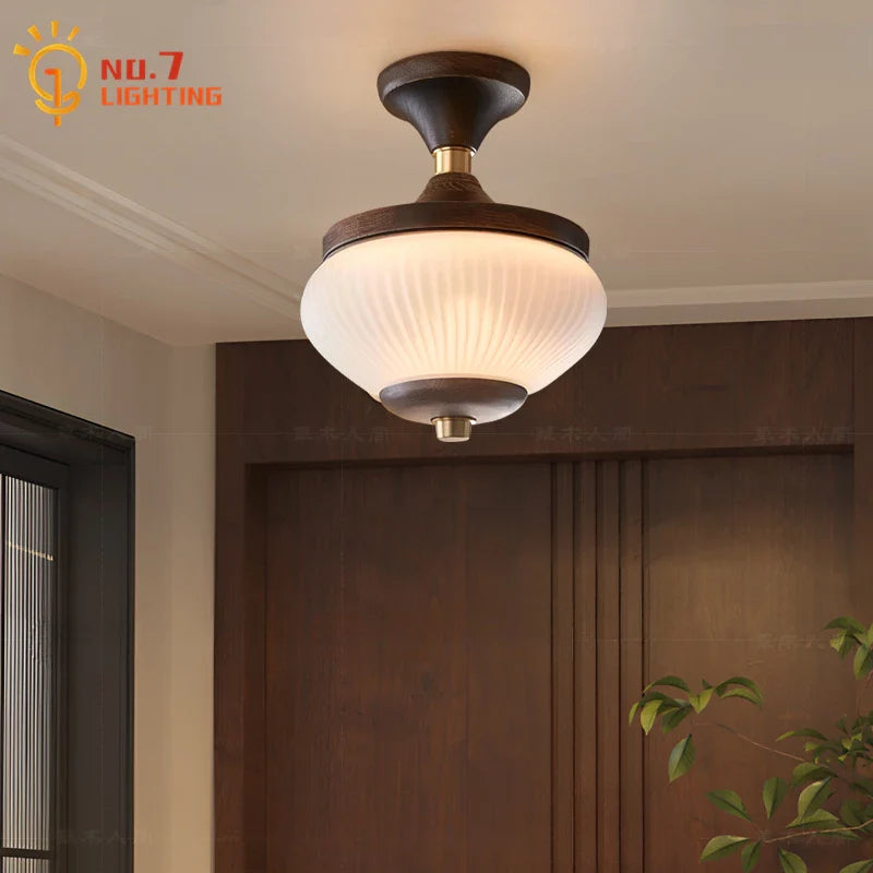 Afralia™ Medieval Pine Cone Iron Art Glass Ceiling Lights Retro LED Indoor Lighting