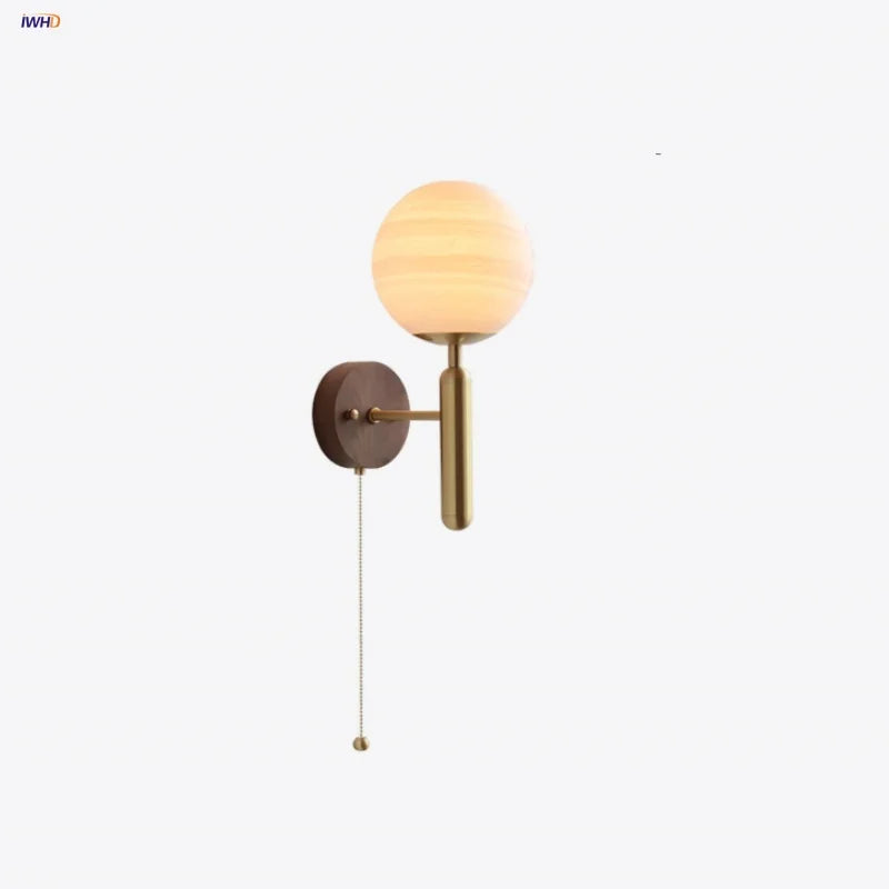 Afralia™ Nordic Moon LED Wall Lights with Walnut Wood Base, Modern Stair Light Fixtures