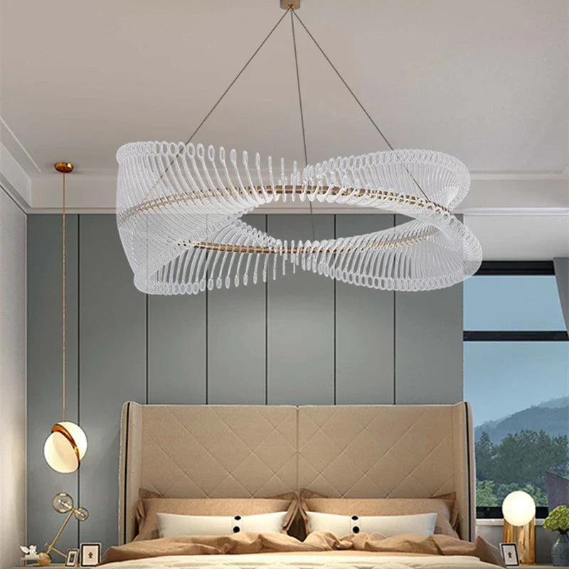 Afralia™ Golden Round Ceiling Chandelier for Bedroom Dining Art Gallery Indoor LED Fixture