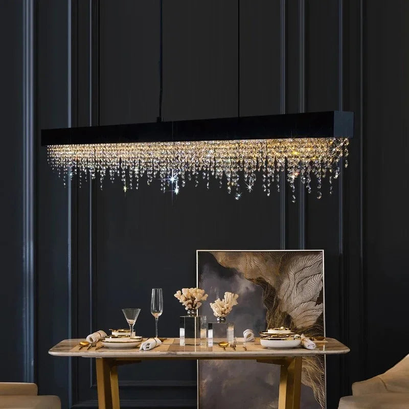 Afralia™ Modern Crystal Chandelier LED Dining Room Hanging Light Fixture in Gold/Black