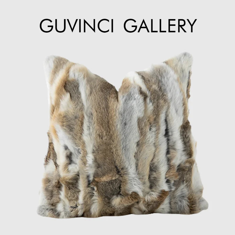 Afralia™ Ivory Tawny Rabbit Fur Handmade Throw Pillow Covers - Modern Luxury Decor
