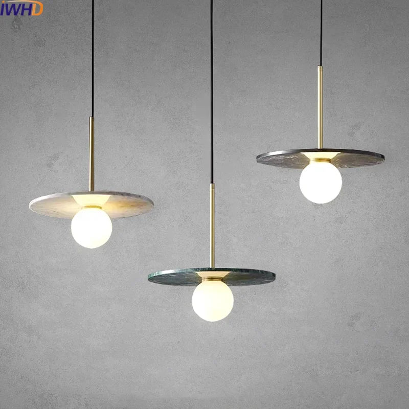 Afralia™ Marble Copper LED Pendant Lamp for Modern Living Room Decor