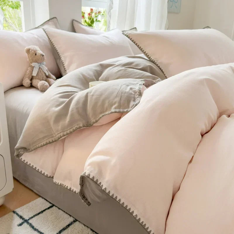 Afralia™ Double-Layer Cotton Bedding Set - Soft, Skin-Friendly Solid Cover for Single Queen Bed