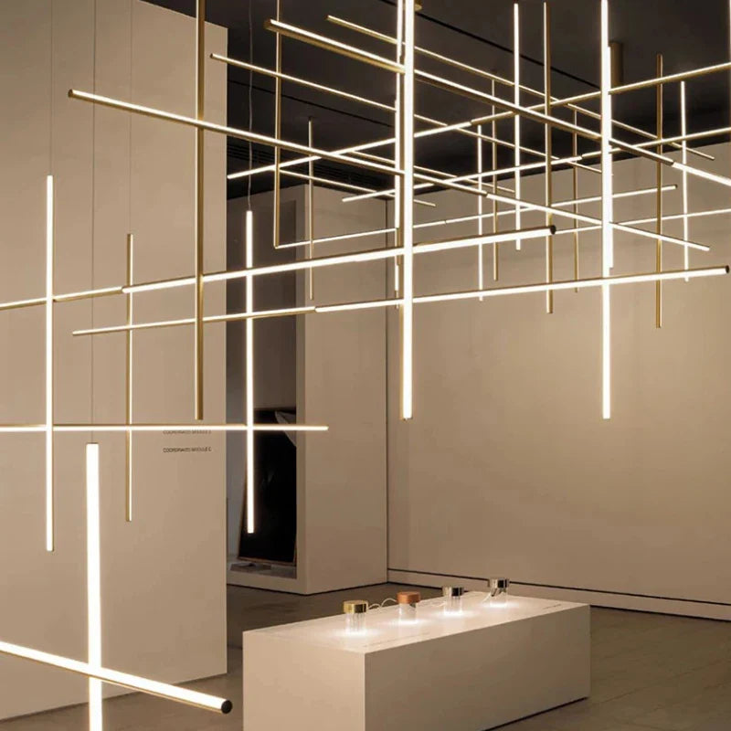 Afralia™ Tube Gold Linear Pendant Light Chandelier for Kitchen Hotel Staircase