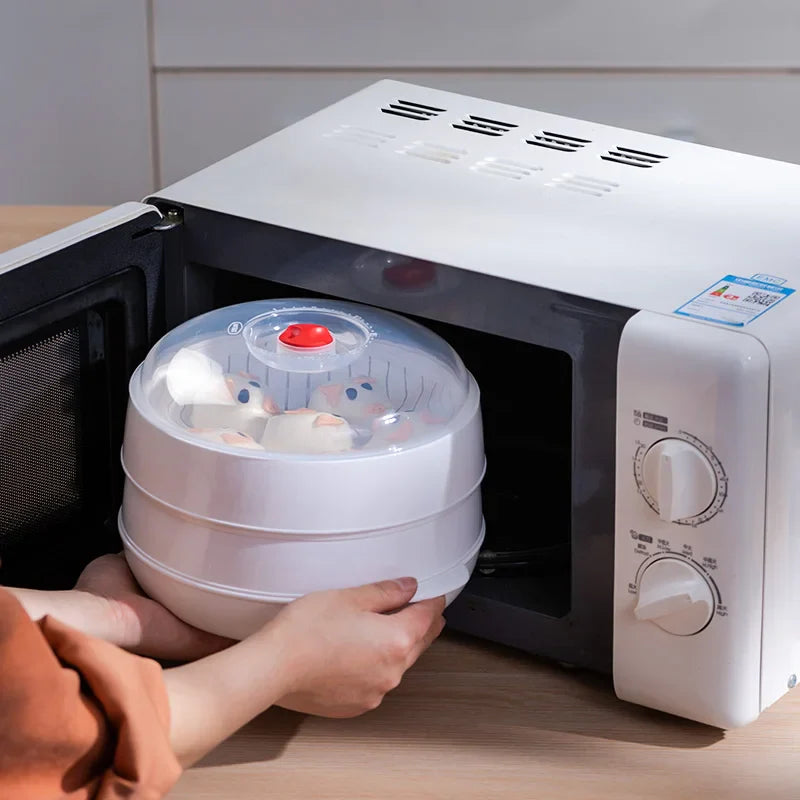 Afralia™ Multi Layer Microwave Steamer with Lid for Steamed Buns and Dumplings