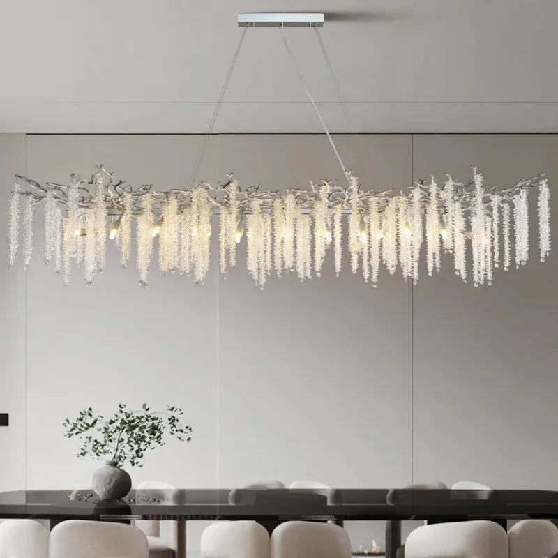 Afralia™ Large Silver Rectangular Crystal Chandelier for Dining & Living Room