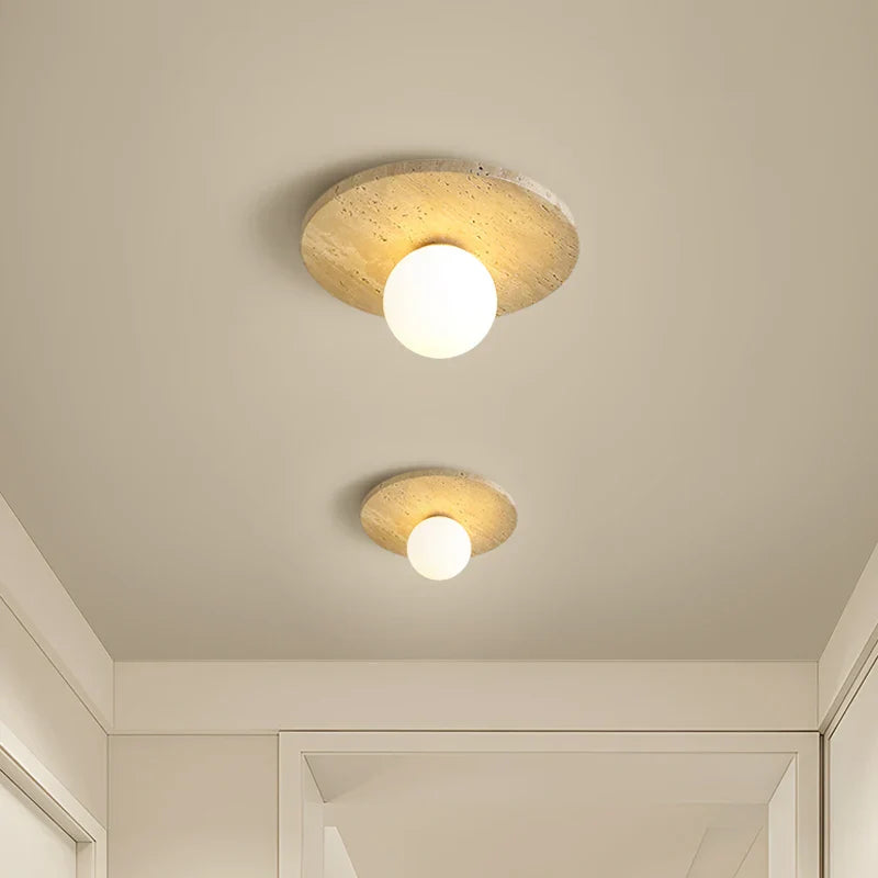 Afralia™ Yellow Travertine Glass Stone LED Ceiling Lamp