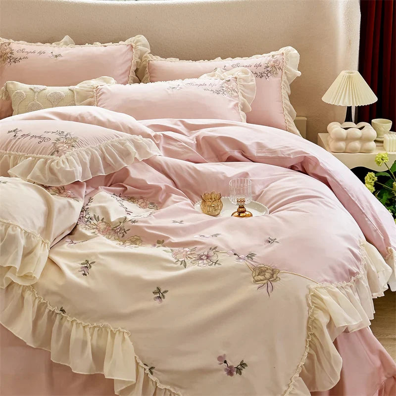 Afralia™ Flowers Lace Ruffles Princess Wedding Bedding Set 1000TC Egyptian Cotton Collection