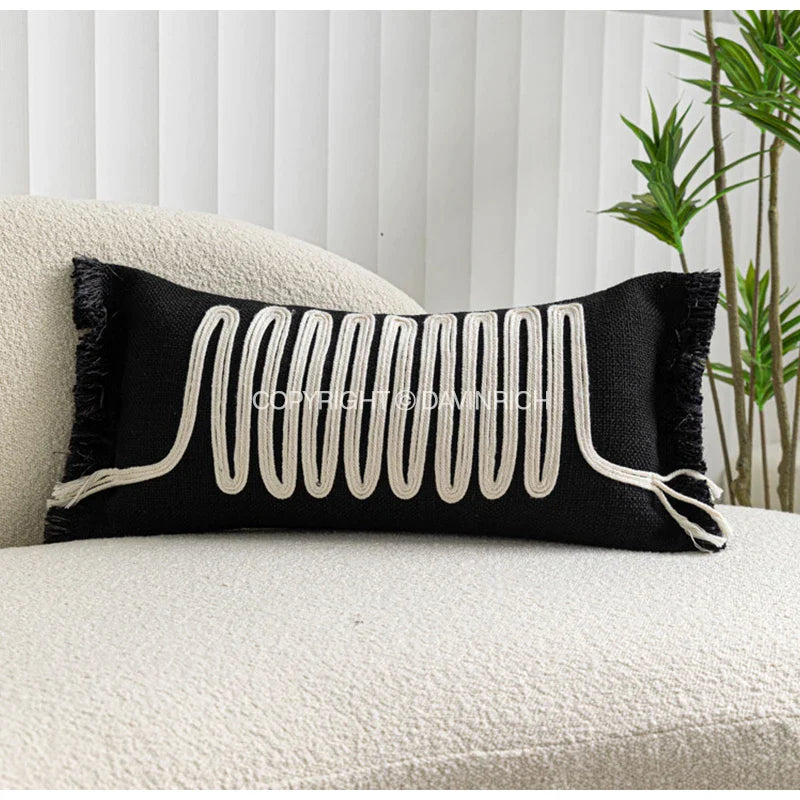Afralia™ Woven Cotton Rope Geometric Lumbar Pillow Covers with Tassels