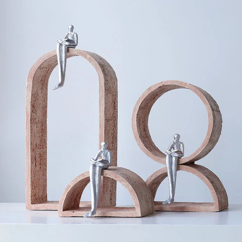 Afralia™ Resin Handicraft Geometric Ring Arch Portrait Sculpture Black Figurine Home Decor