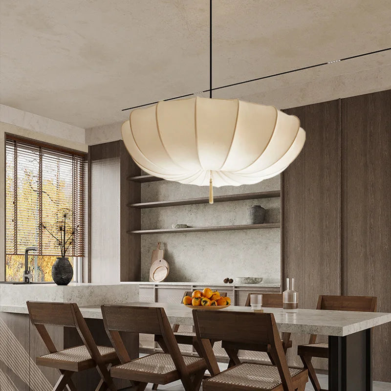 Nordic Cream Fabric Pendant Light for Home and Office - Afralia™ Wabi Sabi Chandelier