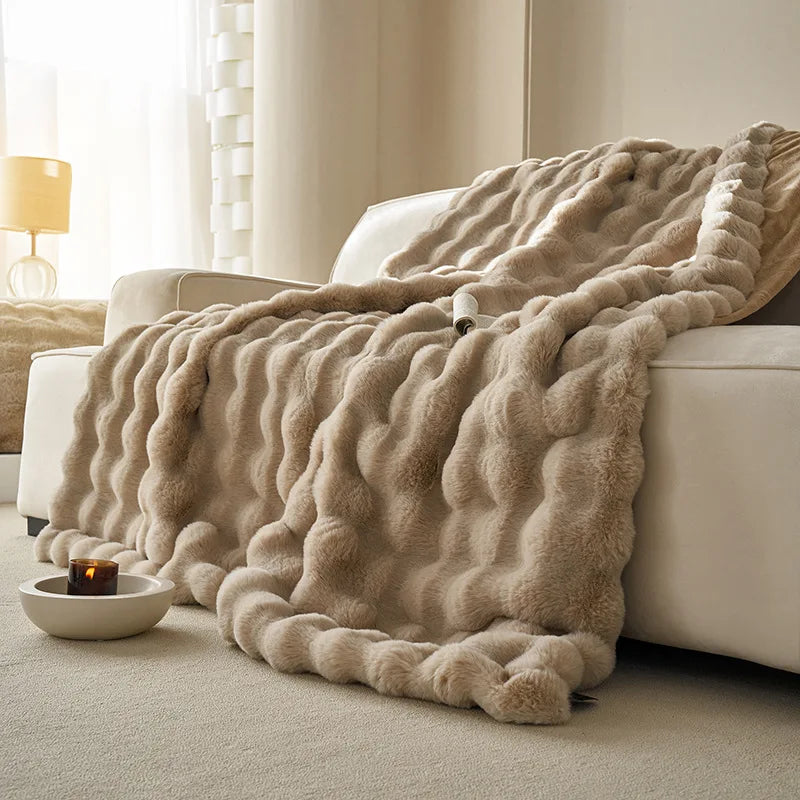 Afralia™ Luxe Faux Rabbit Fur Blanket in Solid Color - Cozy Sofa Cover for Autumn Winter