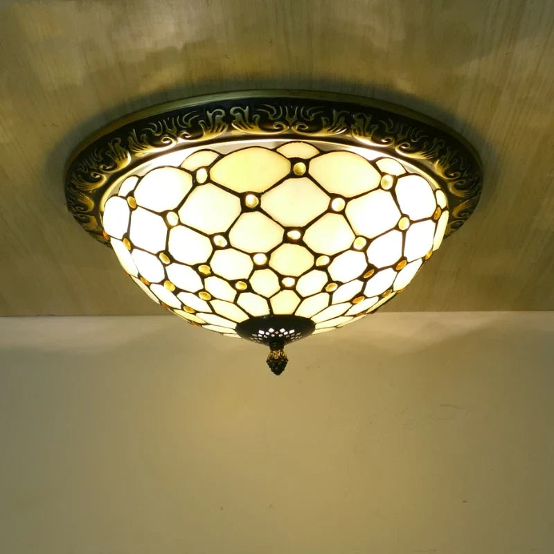 Afralia™ Tiffany Style Ceiling Lamp Retro Vintage Colored Glass Living Room Bedroom Art Deco Light