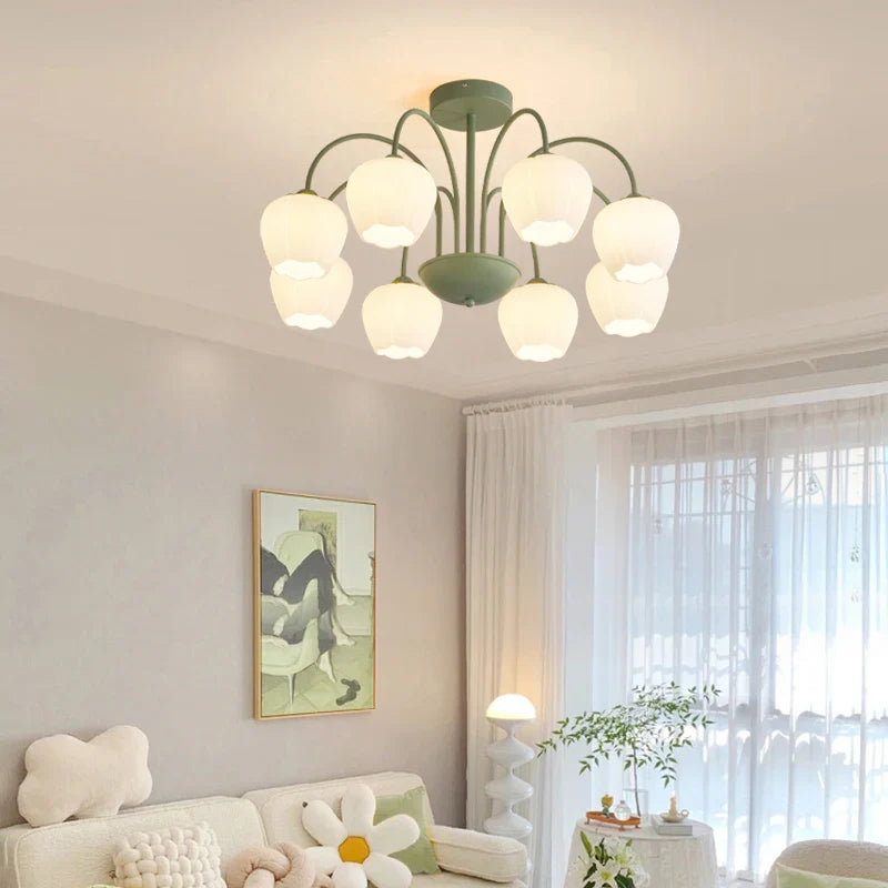 Afralia™ Modern Green White Branch Ceiling Chandelier for Living Room Bedroom Dining Loft