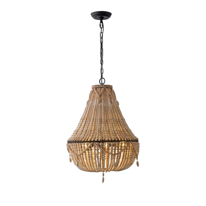 Afralia™ Bohemian Wood Bead Chandelier & LED Ceiling Light Fixture