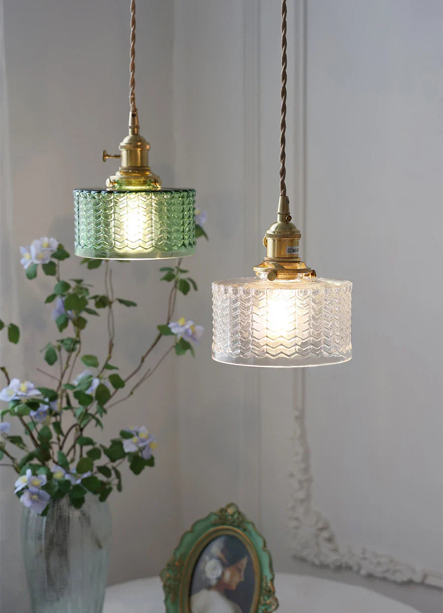 Afralia™ Glass Shade Chandelier Ceiling Lamp for Bedroom Dining Room Green Vintage LED