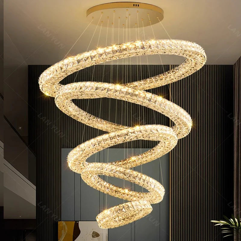 Afralia™ Luxury Crystal Chandelier Pendant Light for Living Room, Staircase & Ceiling.