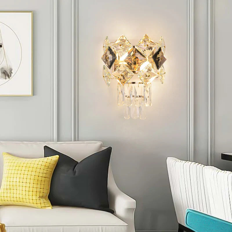 Afralia™ Crystal Gold Stainless Steel LED Dimmable Wall Sconce
