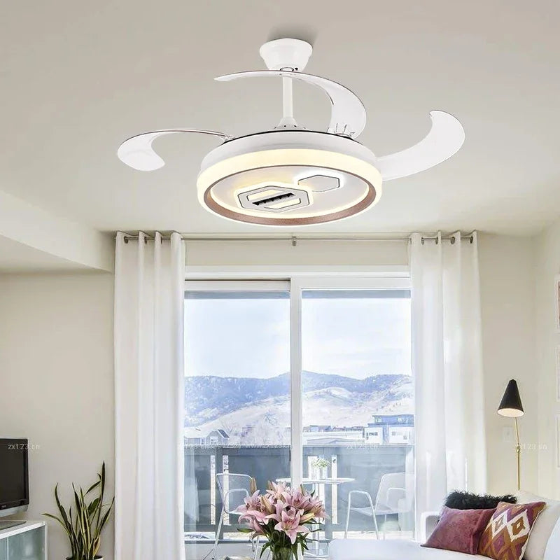 Afralia™ Adjustable Blade Ceiling Fan Light with Remote-Controlled LED - Elegant Home Decor