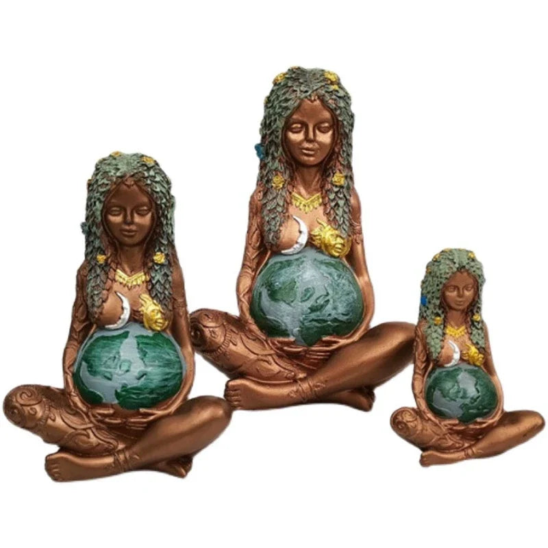 Afralia™ Gaia Mother Earth Lotus Yoga Pose Resin Figurine Decor for Home Nature Sculpture