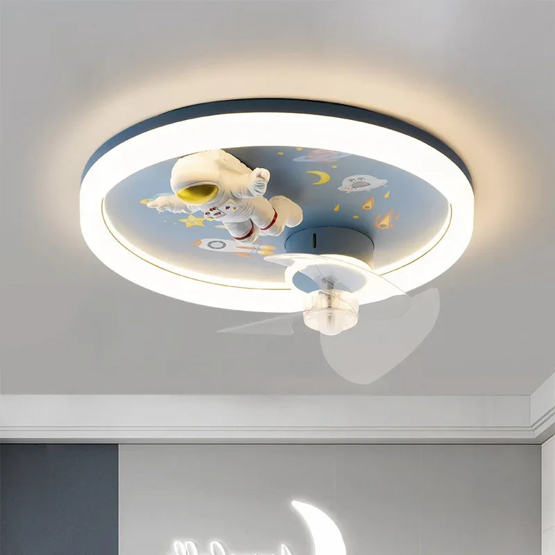 Afralia™ Astronaut Kids Ceiling Fan Light - Modern Minimalist Boy and Girl Room Fixture