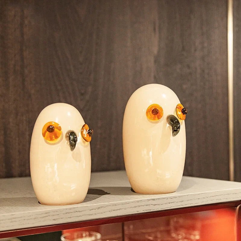 Afralia™ Cartoon Owl Glass Sculpture Home Decor Figurine