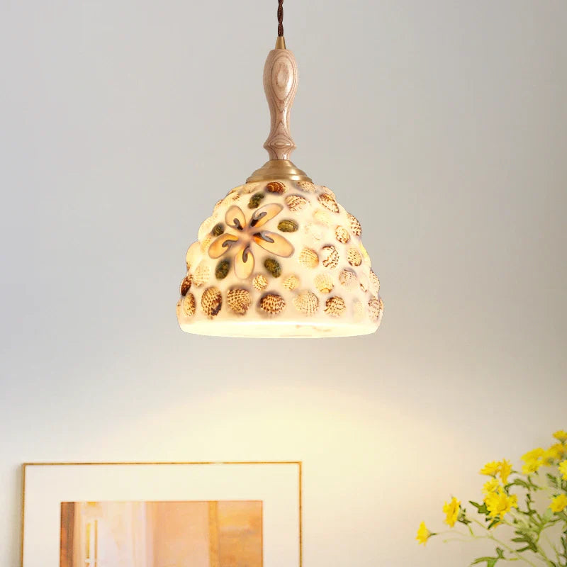 Afralia™ Vintage Resin LED Hang Lamp With Wood Handle - French Style Lighting