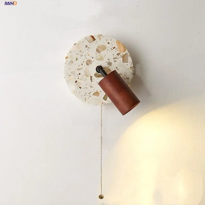Afralia™ Terrazzo Nordic Wood LED Wall Sconce Rotatable Iron Stair Light Fixtures