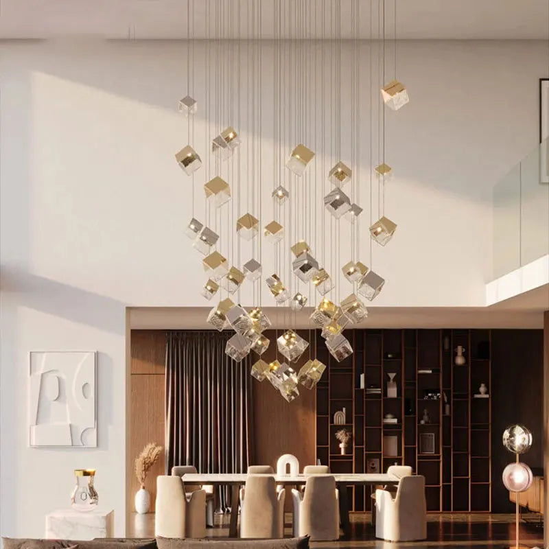 Afralia™ Modern Glass Ice Cube G4 LED Chandelier for Kitchen Living Room Lighting