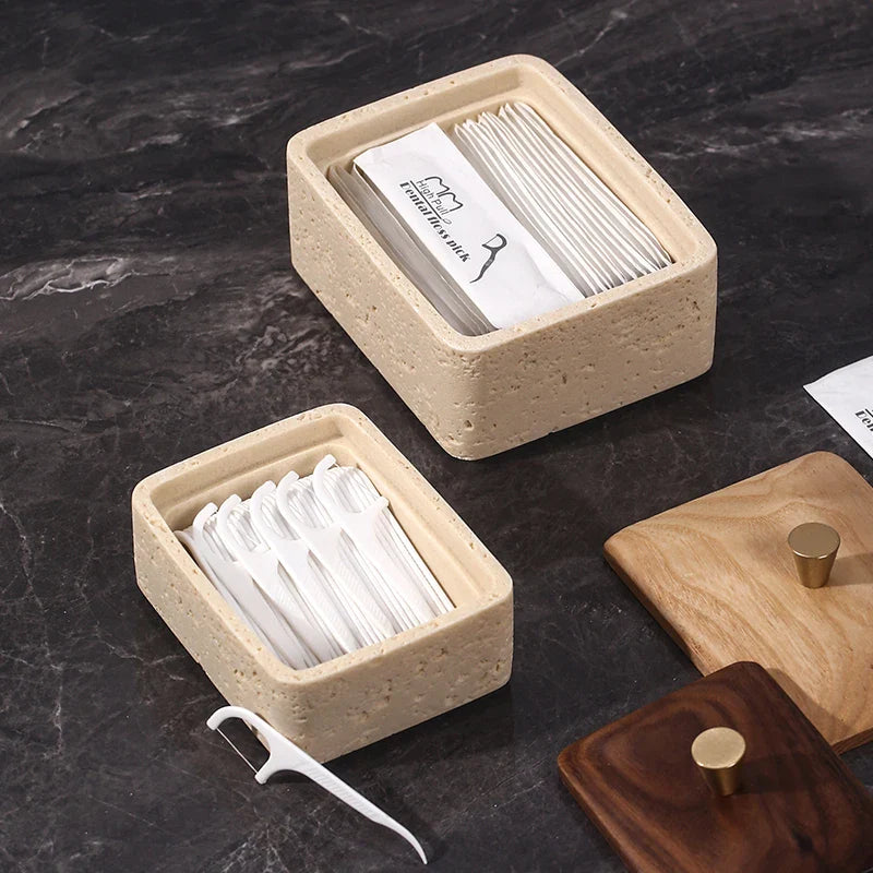 Afralia™ Double Decker Natural Stone Jewelry Organizer - 2 in 1 Floss Box & Bathroom Storage