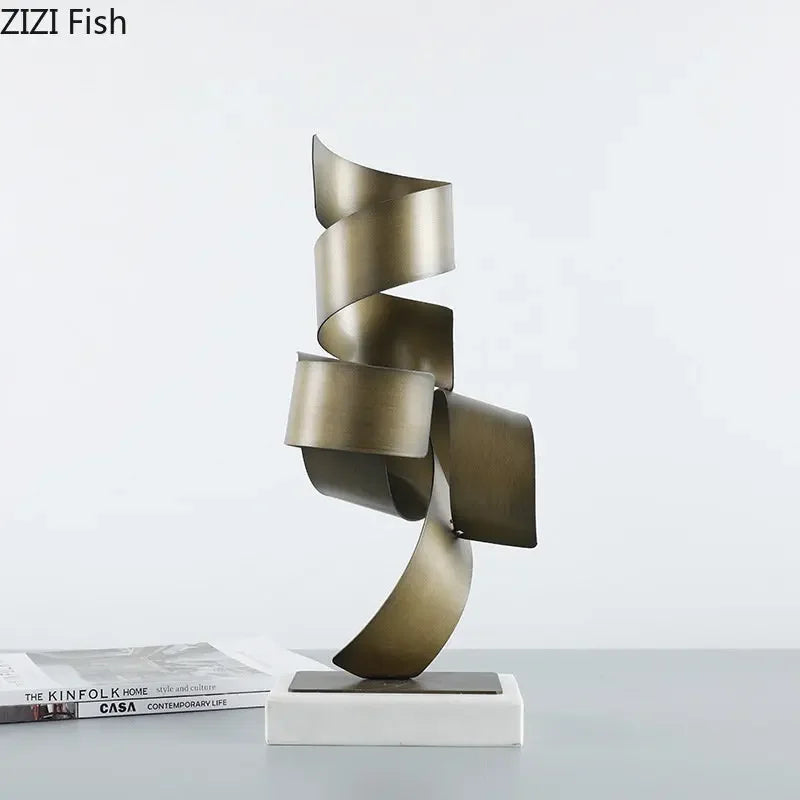 Afralia™ Irregular Crimp Metal Ornaments: Creative Twist Sculpture Artwork for Aesthetic Room Decor