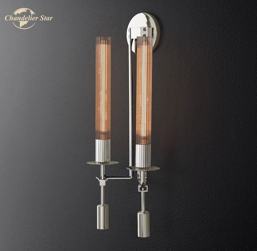 Afralia™ Glass Double Sconce LED Wall Light Retro Fixture Lighting
