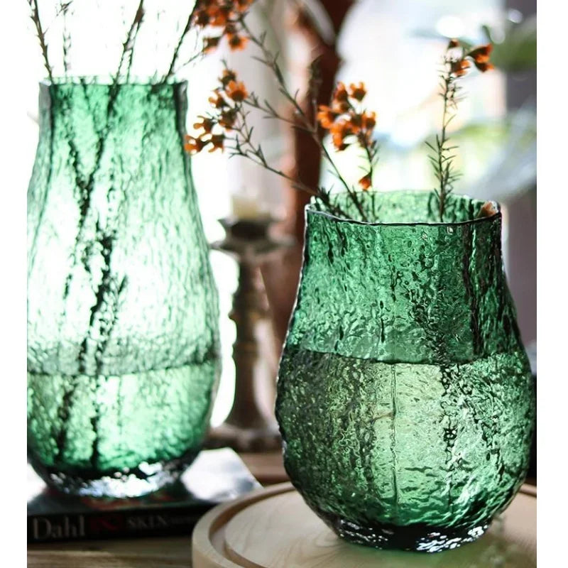 Afralia™ Green Transparent Glass Vase for Flower Arrangement & Home Decor