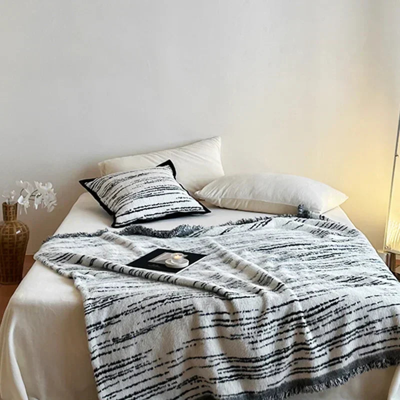 Afralia™ Luxury Imitation Mink Fur Jacquard Sofa Blanket for Autumn Winter