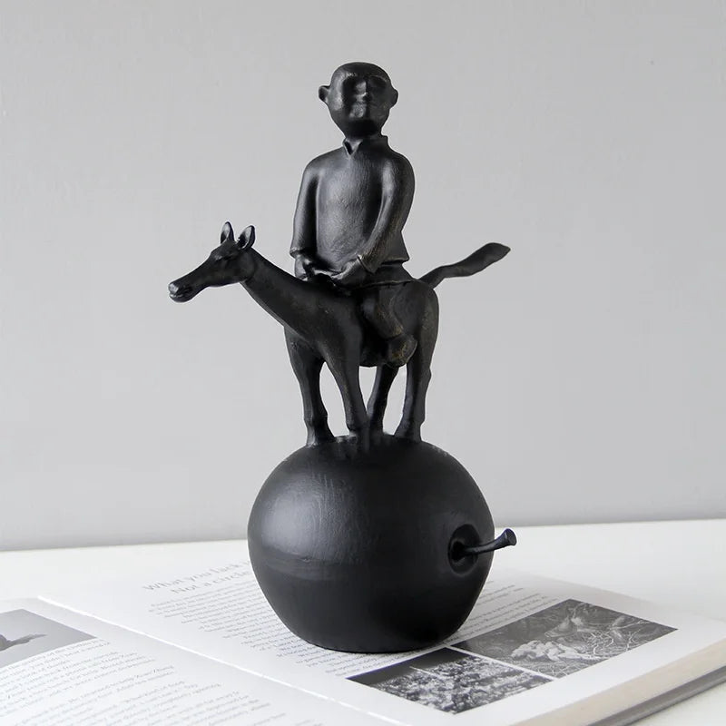 Afralia™ Copper Horse Rider Sculpture: Abstract Chinese Retro Home Decor Figurine