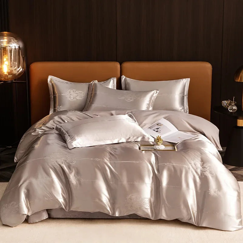 Afralia™ Satin Jacquard Bedding Set: Fitted Sheet, Duvet Cover, 2 Pillowcases - Queen King