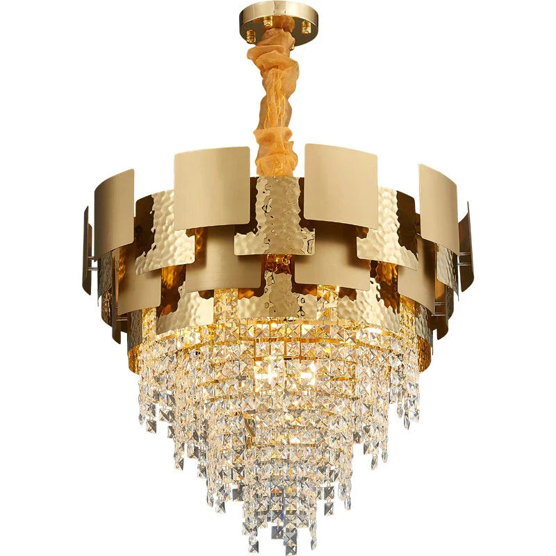 Afralia™ Golden Crystal Stainless Steel Pendant Light for Stylish Foyer