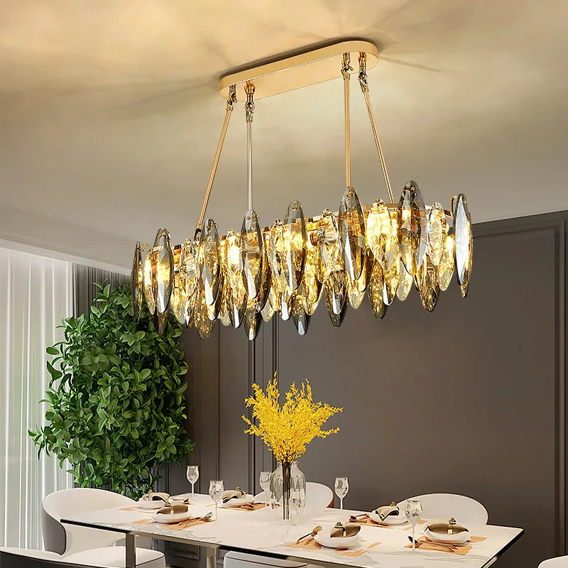 Afralia™ Oval Crystal Chandelier LED Pendant Lamp for Dining Room & Living Room