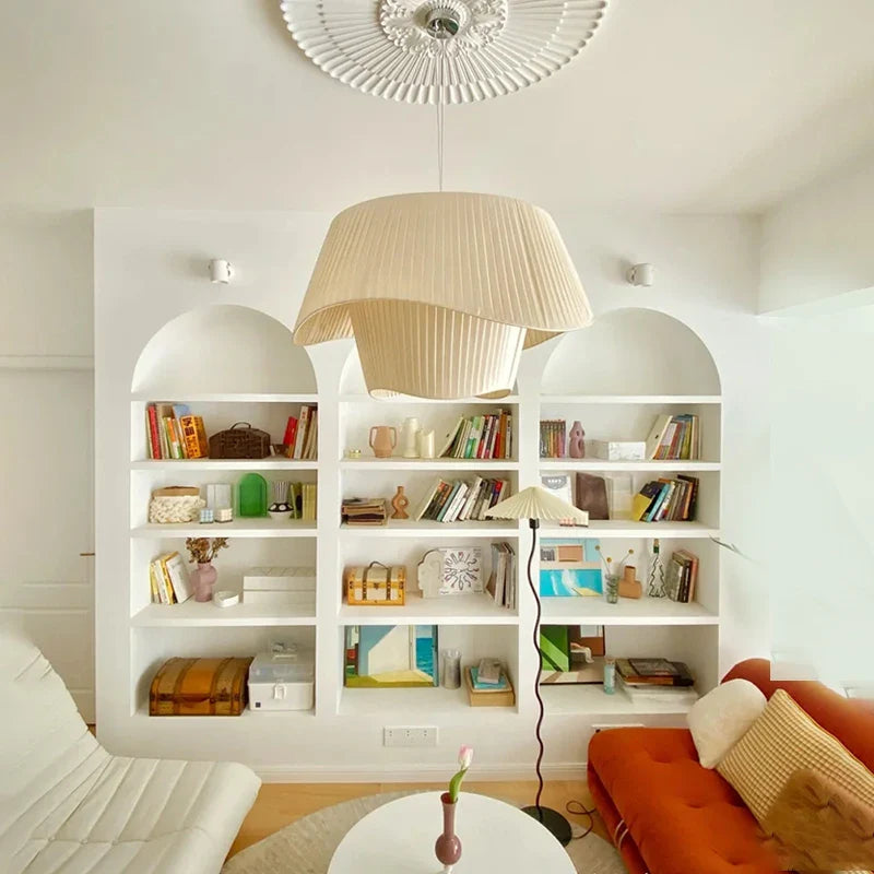 Afralia™ Cream Wind Fabric LED Pendant Chandelier - Vintage Nordic Minimalist Home Decor