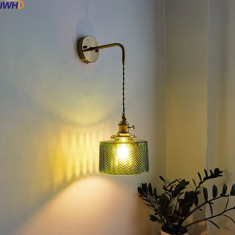 Afralia™ Copper Glass LED Wall Lamps Retro Style for Bedroom Bar Bathroom Mirror