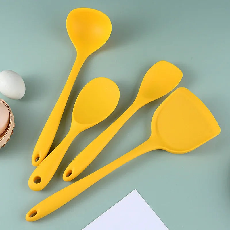 Afralia™ Yellow Silicone Kitchen Utensils Set - Non Stick, Heat Resistant Cooking Tools