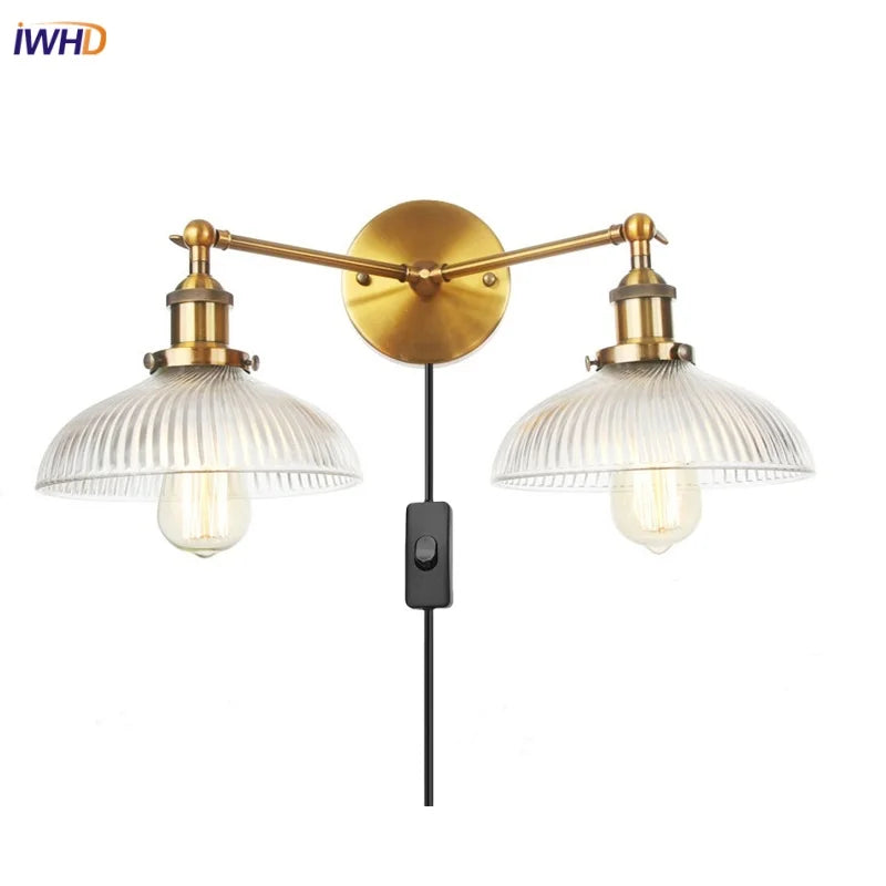Afralia™ Vintage Loft 2-Head LED Wall Lamp in Gold for Aisle, Bedroom, Bar - Elegant Home Decor