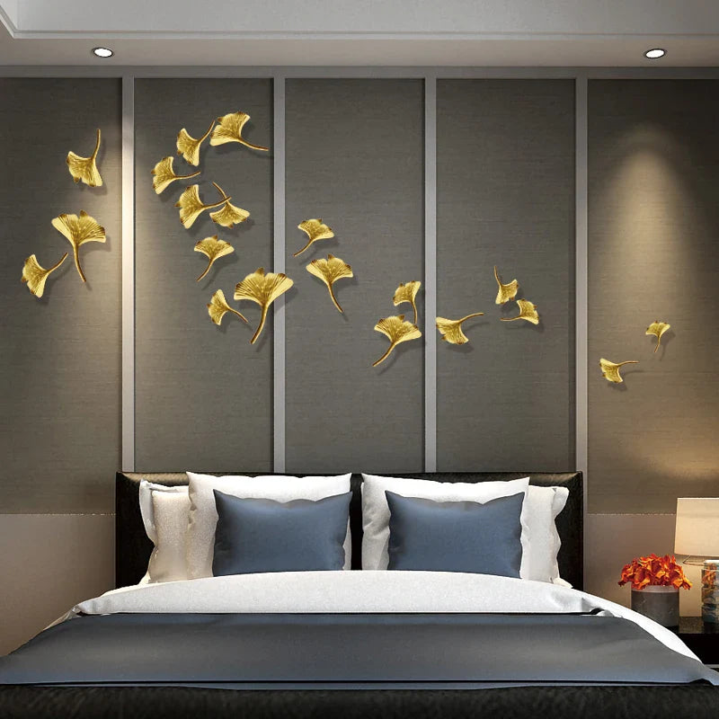 Golden Ginkgo Leaves Wall Hanging by Afralia™ - Metal Home Decor Aesthetic Accessory