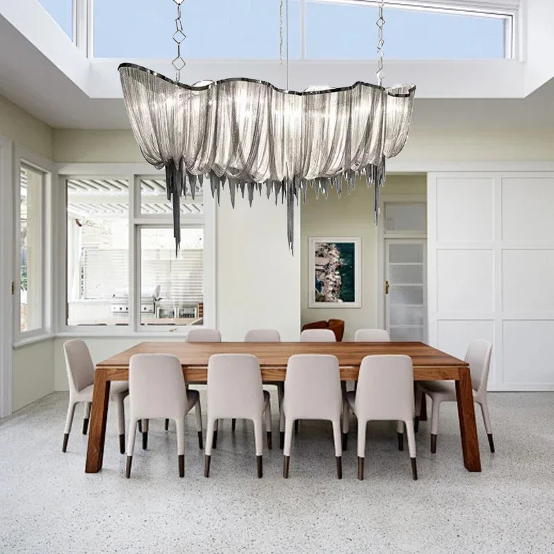 Afralia™ Gold Tassel Chain Chandelier LED Hanging Lamp Lustres for Dining Room