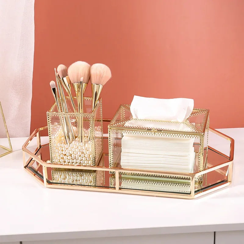 Afralia™ Metallic Glass Napkin Holder Nordic Luxury Home Organizing Decor