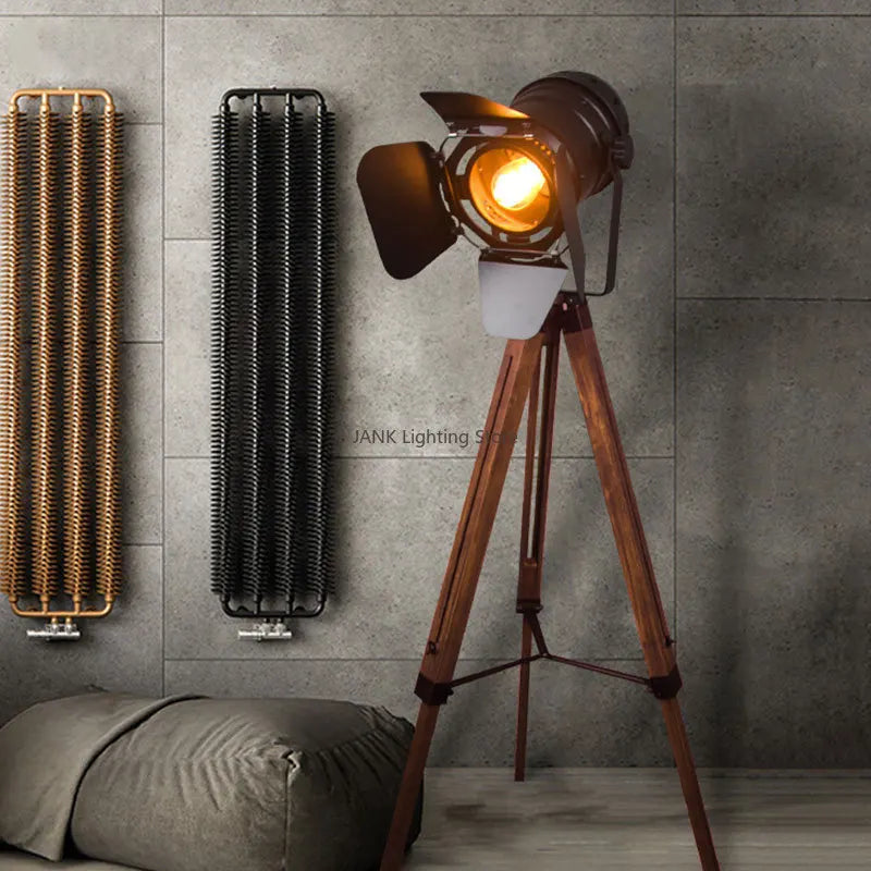 Afralia™ Vintage Industrial Wooden Floor Lamp, Adjustable LED Lighting for Studio, Bedroom, Living Room