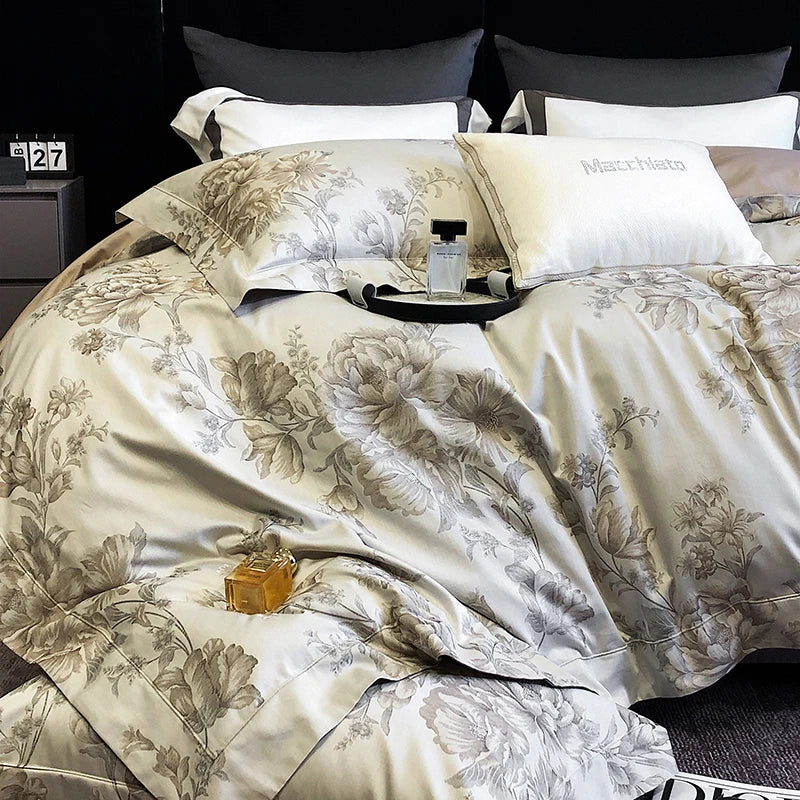 Afralia™ 1200TC Egyptian Cotton Satin Jacquard Patchwork Bedding Set with Silky Finish