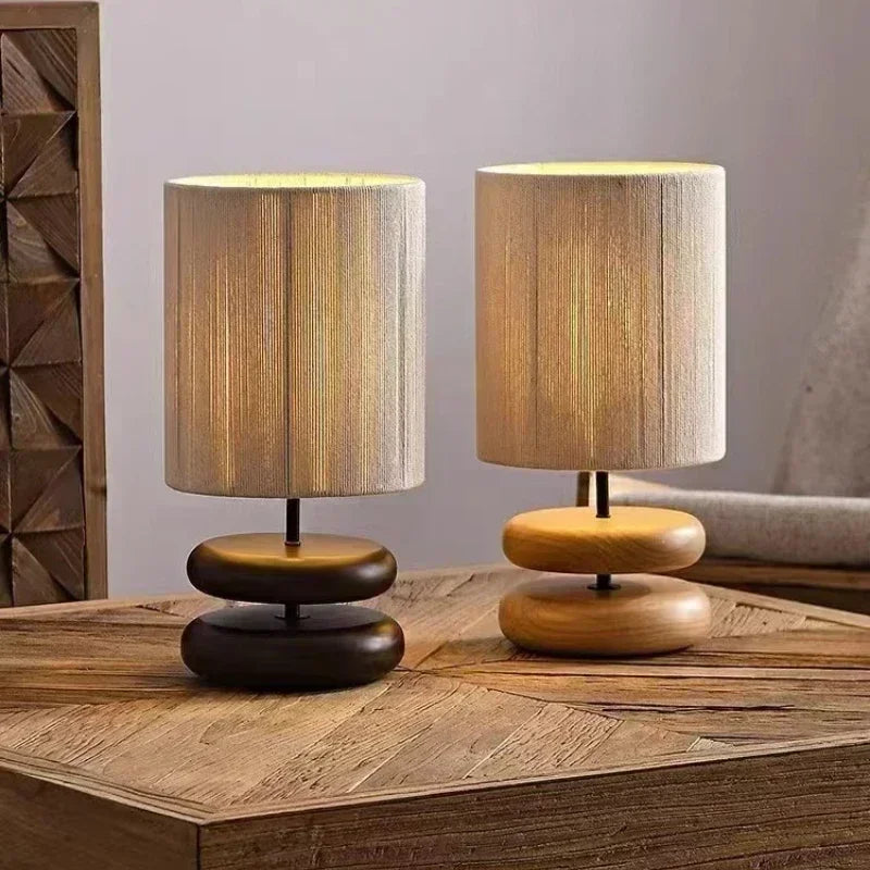 Afralia™ Modern Wood Table Lamp with Rope Weaving Lampshade for Home Decor